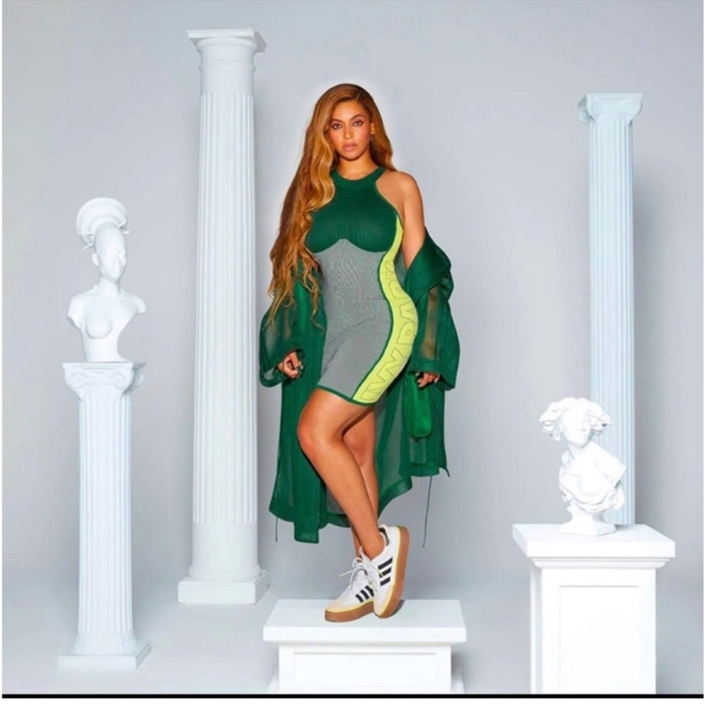 Adidas Dark Green and Neon Yellow Halter Mini Dress